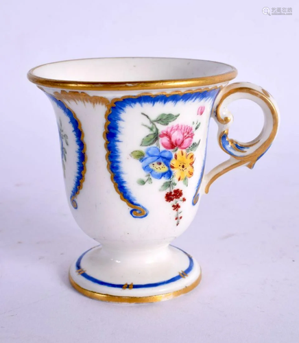 18th c. Sevres sorbet cup painted with flowers in blue panel...