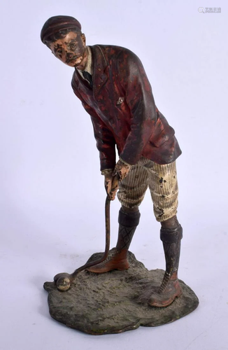 A RARE ANTIQUE AUSTRIAN COLD PAINTED BRONZE FIGURE OF A GOLF...