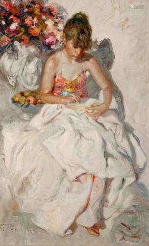 JOSÉ ROYO (Valencia, 1945). "Young embroidering". ...