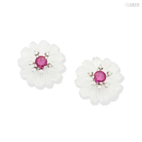 ROCK CRYSTAL, RUBY AND DIAMOND EARRINGS