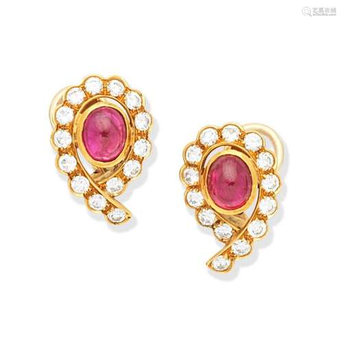 RUBY AND DIAMOND EARCLIPS