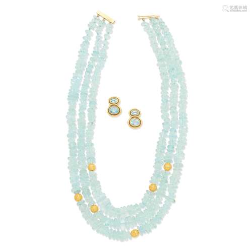 BLUE TOPAZ EARRINGS, 1998; AQUAMARINE BEAD NECKLACE (2)