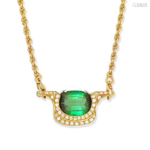 GREEN TOURMALINE AND DIAMOND NECKLACE