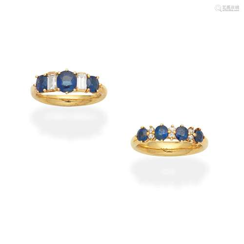 【Ω】TWO SAPPHIRE AND DIAMOND RINGS (2)