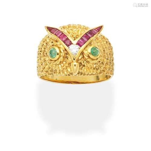 GEM-SET OWL RING