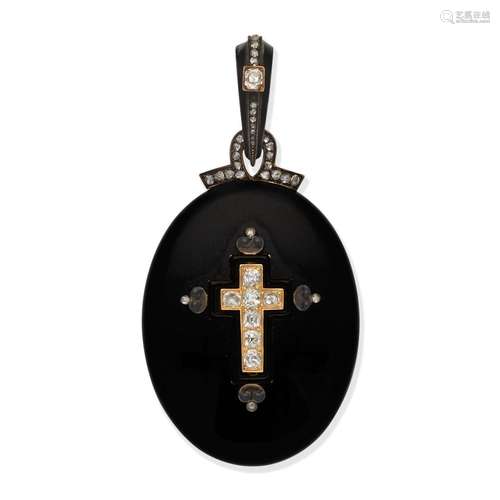 ENAMEL AND DIAMOND-SET MOURNING PENDANT,