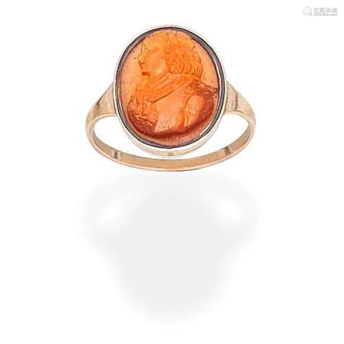 HESSONITE GARNET CAMEO RING,