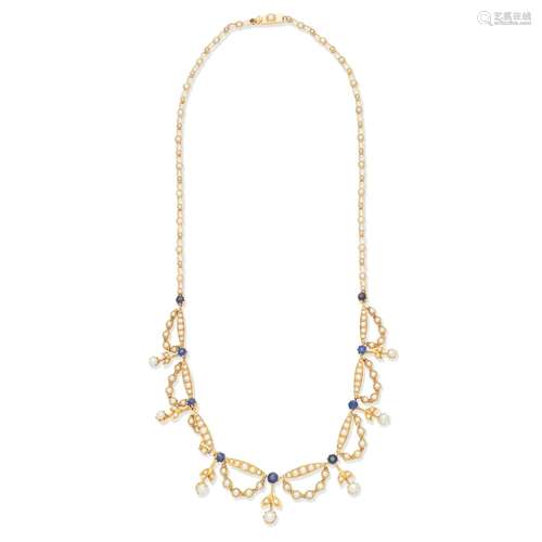 SAPPHIRE AND SEED PEARL NECKLACE,