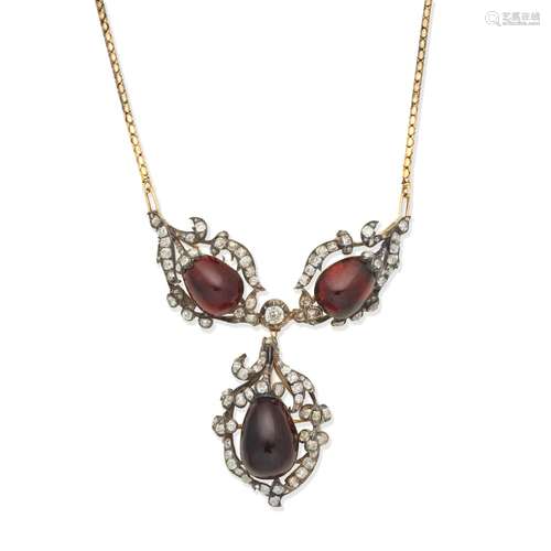 GARNET AND DIAMOND NECKLACE/BROOCH,