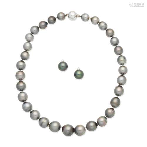 CULTURED PEARL AND DIAMOND EARRINGS AND NECKLACE (2)