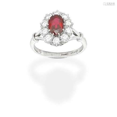 RUBY AND DIAMOND CLUSTER RING