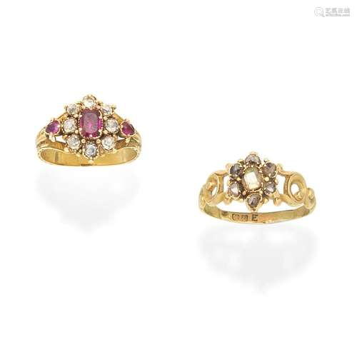 RUBY AND DIAMOND CLUSTER RING, CIRCA 1830; DIAMOND CLUSTER R...