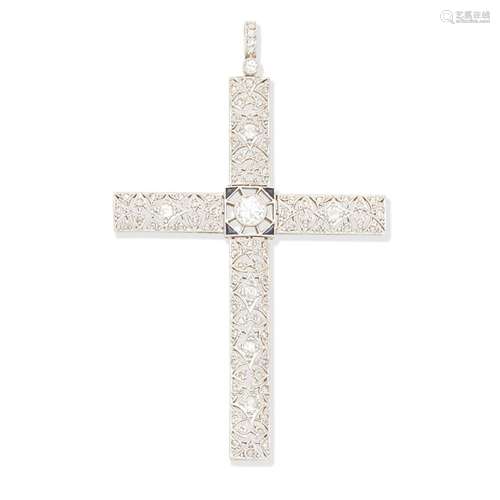 DIAMOND AND SAPPHIRE-SET CROSS PENDANT