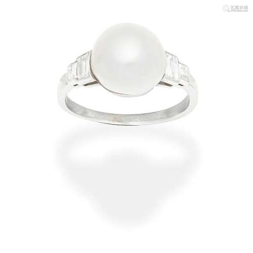 NATURAL PEARL AND DIAMOND RING,