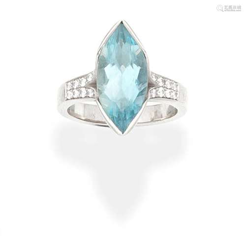 AQUAMARINE AND DIAMOND RING,