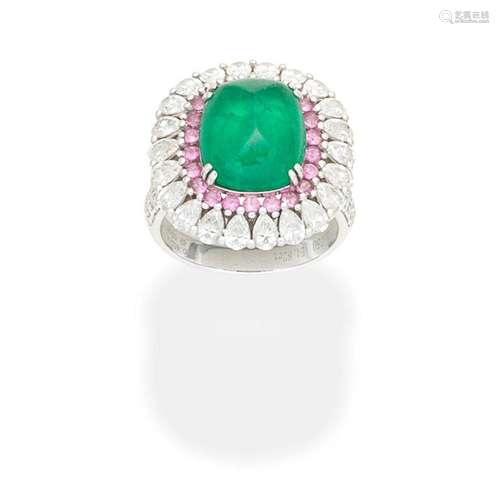 EMERALD, RUBY AND DIAMOND DRESS RING