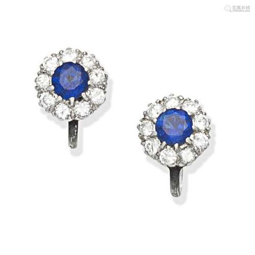 SAPPHIRE AND DIAMOND CLUSTER EARRINGS