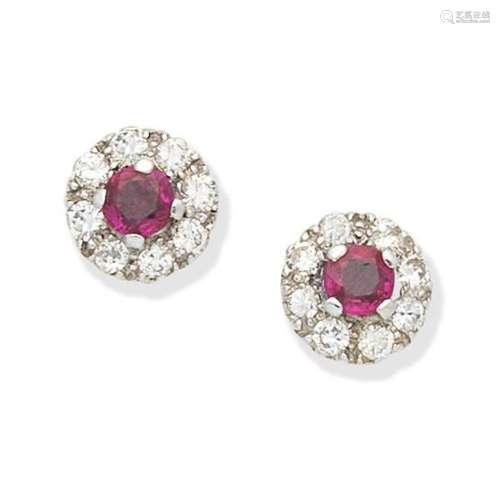 RUBY AND DIAMOND CLUSTER EARRINGS