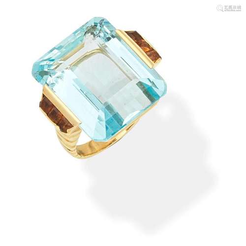 AQUAMARINE AND CITRINE RING