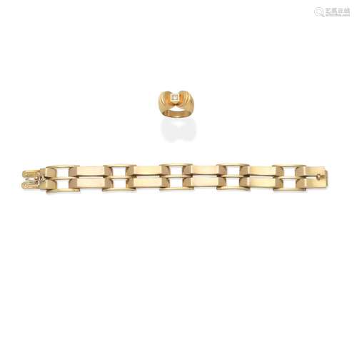 DIAMOND-SET RING; BRACELET, (2)