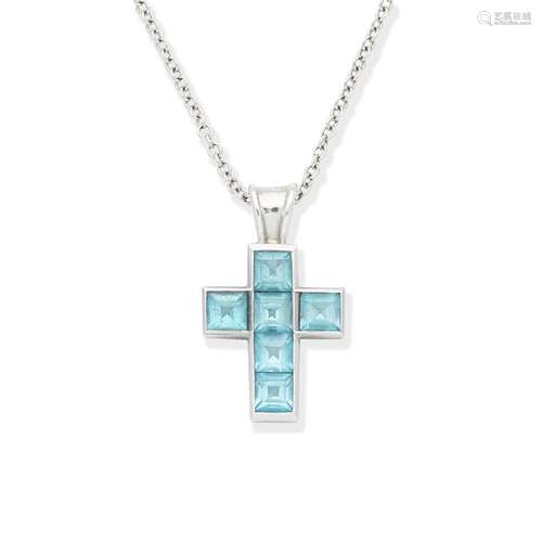 THEO FENNELL BLUE TOPAZ CROSS PENDANT,