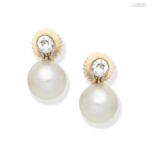 NATURAL PEARL AND DIAMOND EARRINGS