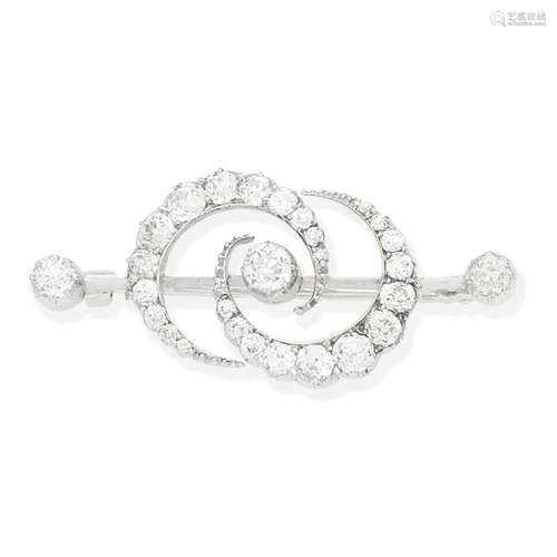 DIAMOND-SET CRESCENT BAR BROOCH