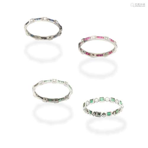 FOUR GEM-SET AND DIAMOND RINGS (4)