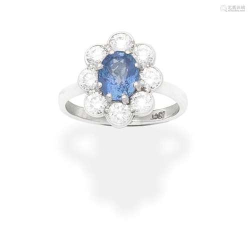 SAPPHIRE AND DIAMOND CLUSTER RING