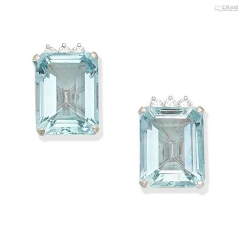 AQUAMARINE AND DIAMOND EARRINGS