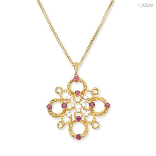 RUBY AND DIAMOND PENDANT/NECKLACE,