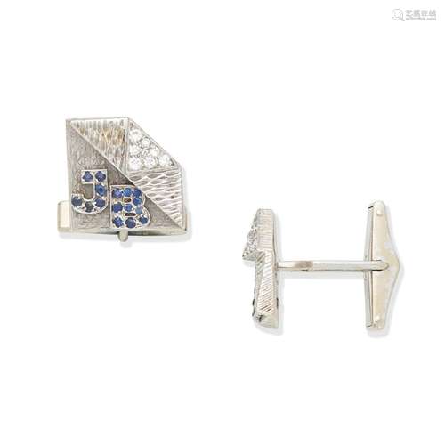 KUTCHINKSY SAPPHIRE AND DIAMOND-SET CUFFLINKS