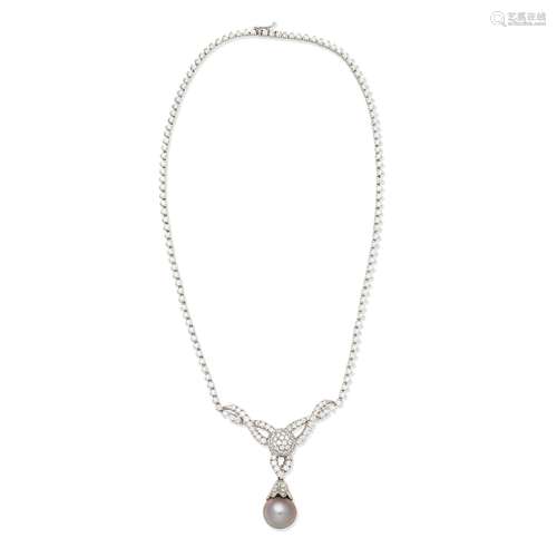 DIAMOND AND CULTURED PEARL NECKLACE