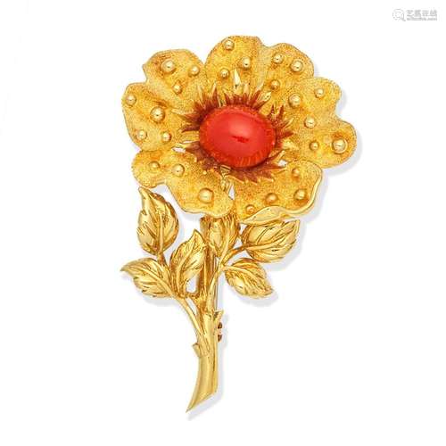 【Y】TIFFANY CORAL-SET BROOCH