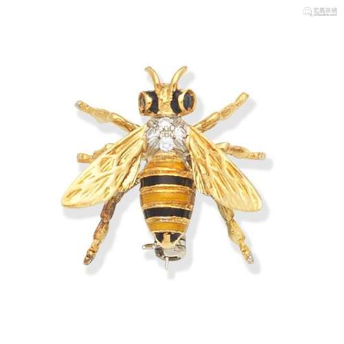 BUCHERER DIAMOND, SAPPHIRE AND ENAMEL BEE BROOCH