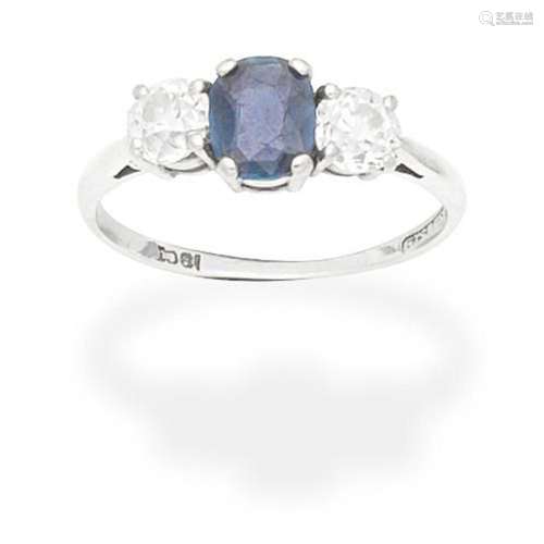 SAPPHIRE AND DIAMOND THREE STONE RING