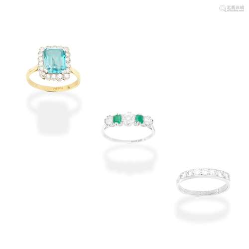 THREE GEM-SET AND DIAMOND RINGS (3)