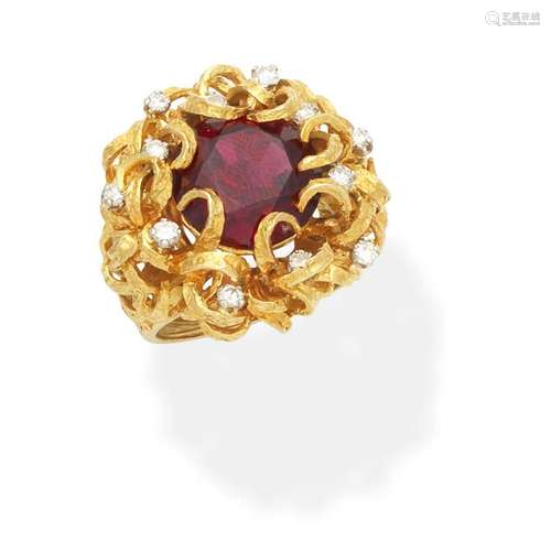 GARNET AND DIAMOND DRESS RING