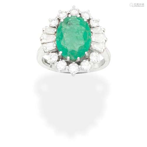 EMERALD AND DIAMOND CLUSTER RING