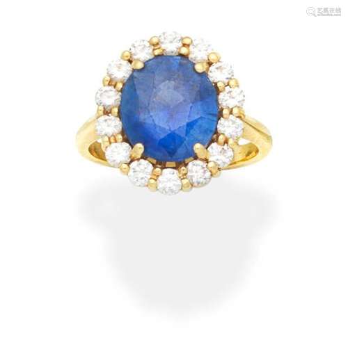 SAPPHIRE AND DIAMOND CLUSTER RING