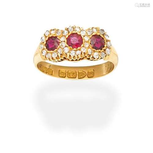 RUBY AND DIAMOND CLUSTER RING,