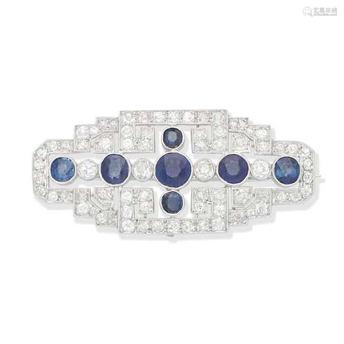 【Ω】ART DECO SAPPHIRE AND DIAMOND BROOCH,