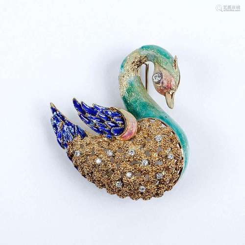 Bello alfiler vintage en forma de cisne