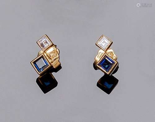 Pendientes en oro amarillo con zafiro fino azul