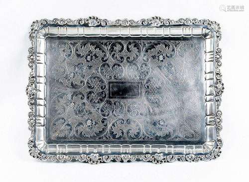 Bandeja rectangular vintage en plata de ley maciza