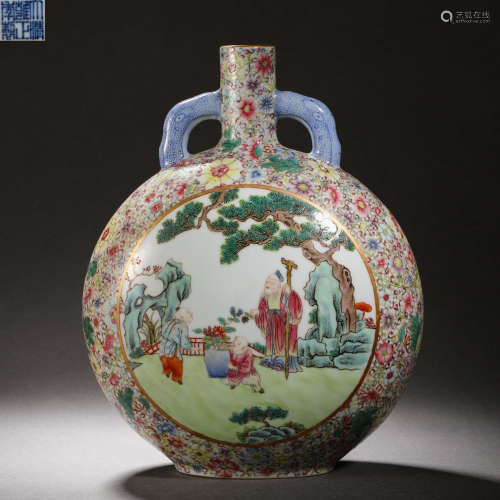 QING DYNASTY PASTEL CHARACTER MOON BOTTLE