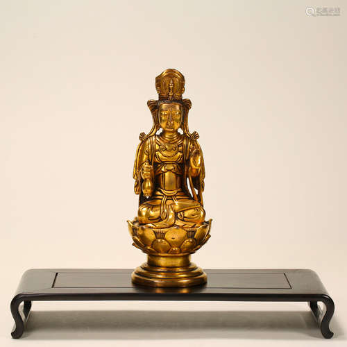 LIAO DYNASTY BRONZE GILDED BUDDHA STATUE