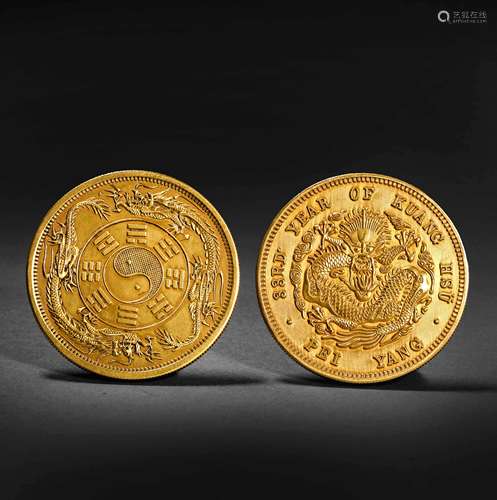 PAIR OF QING DYNASTY GOLD COINS