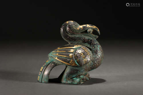 HAN DYNASTY SILVER BEAST INLAID WITH GOLD