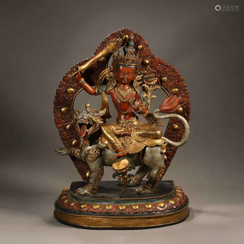 BRONZE GILDED LION ROARED MANJUSHRI BODHISATTVA